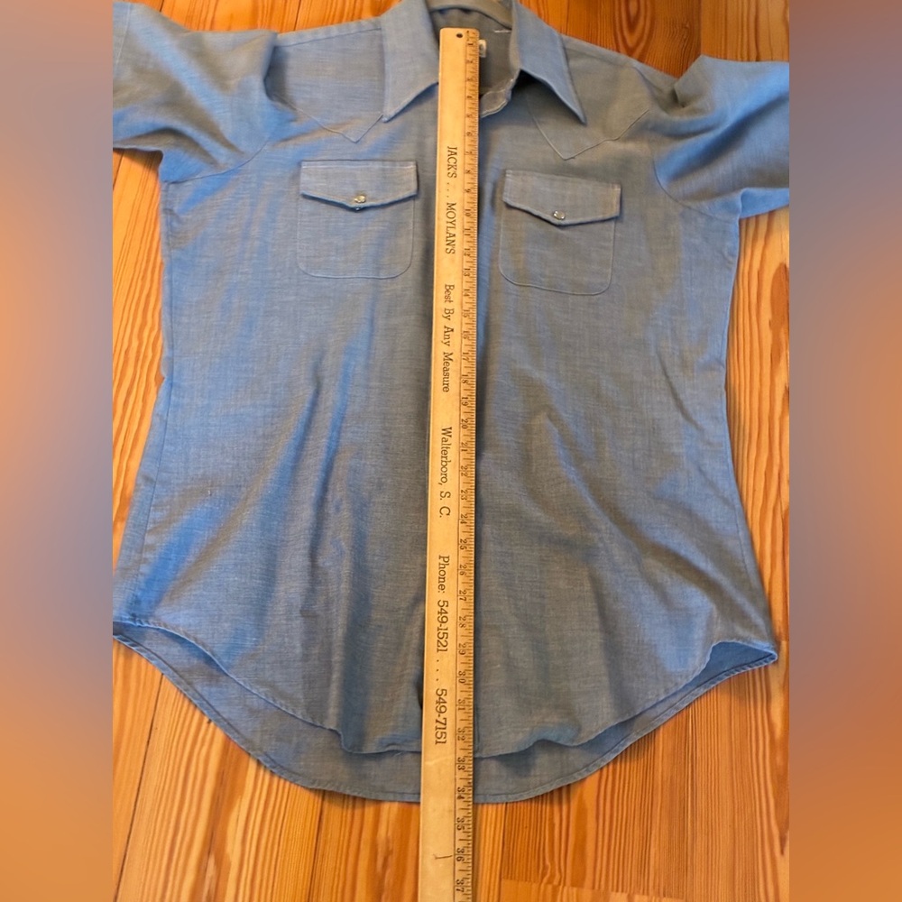 King Size XL Big & Tall Pearl Snap Western Blue Short Sleeve vintage USA made - Picture 7 of 7